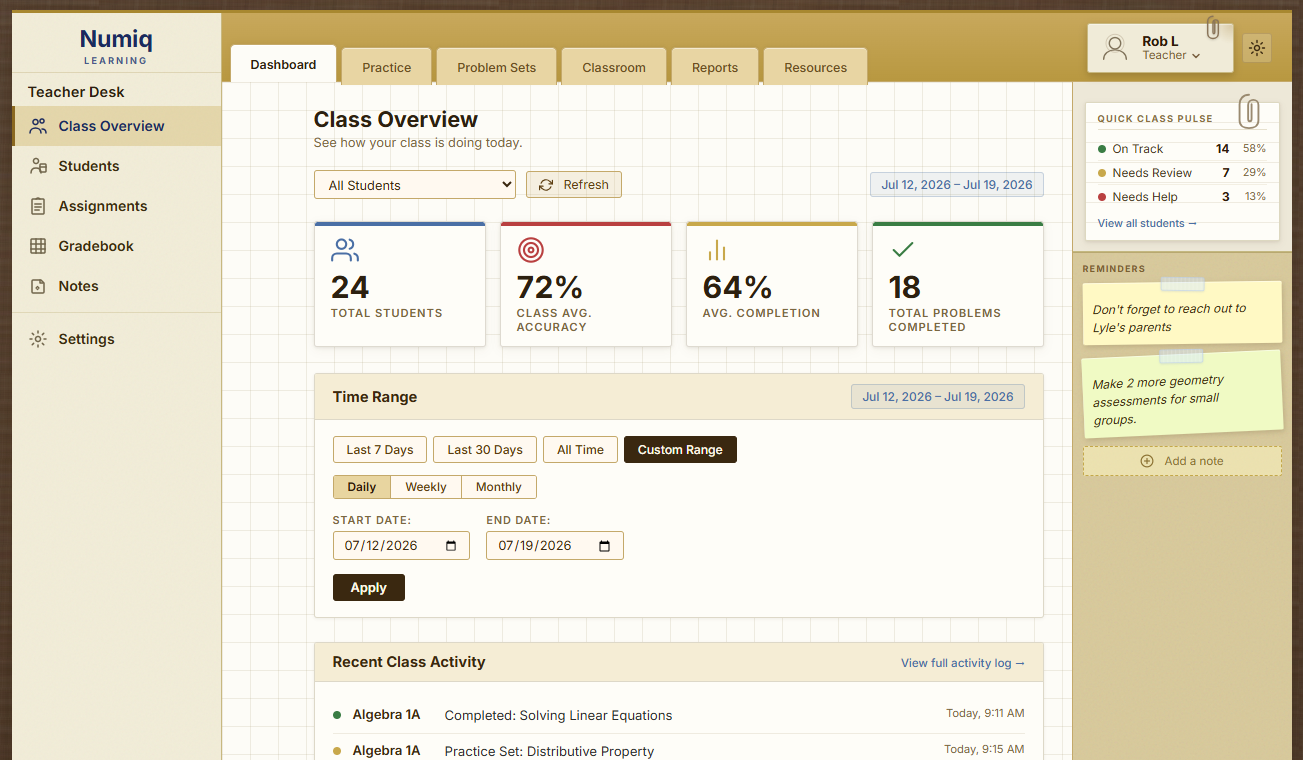 Teacher dashboard preview