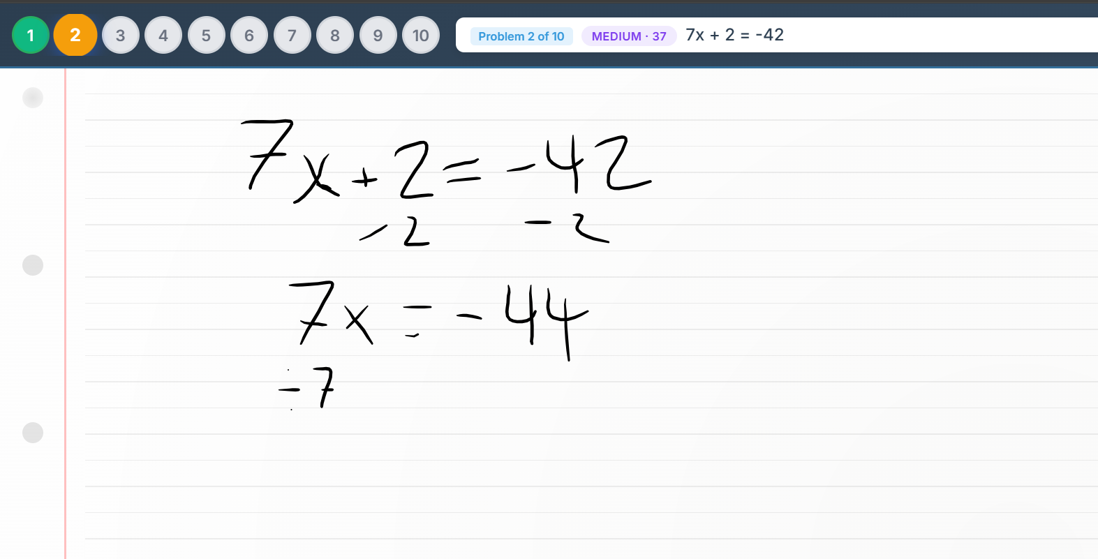 Student handwriting workspace
